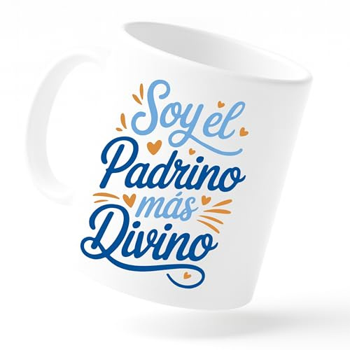Miss Chapas | Taza para Madrinas Cerámica 350 ml – Soy el Padrino más Divino | Regalo Original Baby Shower, Bautizo, Cumpleaños, Navidad | Incluye Tarjeta con Mensaje | Apta Microondas y Lavavajillas