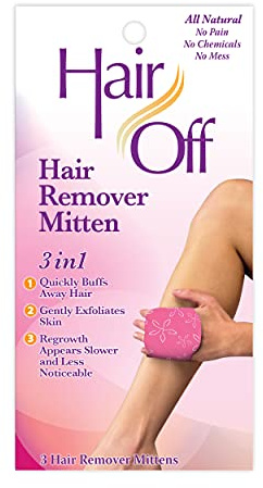 Hair Off Hair Remover Mitten - All-Natural, Painless & Chemical Free - Full Body Hair Removal - Slows & Lessens Regrowth - Exfoliates Skin (3 Mittens Per Box)