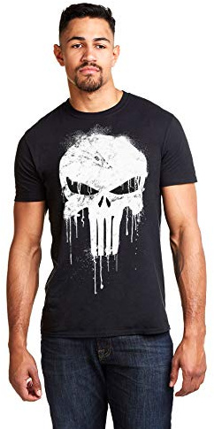 Marvel Men's Avengers Punisher Skull T Shirt, Black (Black Blk), L UK
