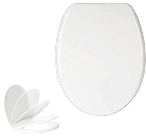 Toilettendeckel, WC Sitz mit Absenkautomatik, Quick-Release Funktion, O Form Toilettensitz aus antibakteriellem Duroplast, SoftClose Toilettensitz mit Edelstahlscharnieren, WC Deckel WC Brille Weiß