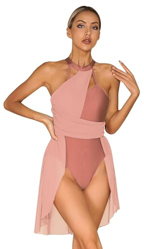 iiniim Vestido de Patinaje Artistico Mujer Brillantes Maillot con Falda Ballet de Gasa Vestido de Gimnasia Ritmica Contemporánea Disfraz de Bailarina B Albaricoque E S