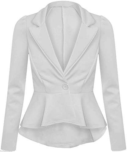 Prime fashions dam långärmad crop volang smal passform peplum blazer modern jacka kappa storlek 10-16, Benvit, 42