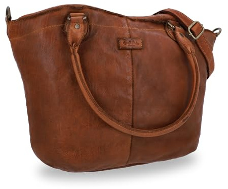Gusti Leder Handtasche Damen Umhängetasche Mittelgroß – Hochwertiges Rindsleder Shopper Cognac Braun – Geräumige Ledertasche für Alltag und Büro