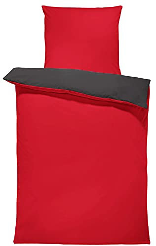 one-home Uni Wende Bettwäsche Einfarbig Mikrofaser Garnituren Bettbezüge Unifarben Reißverschluss (rot/anthrazit, 2 teilig 135x200 cm)