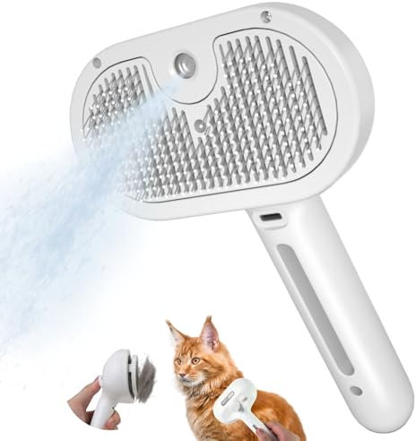EvcgoX Katzenbürste mit Dampf SprühHundebürste mit Wassertank für Antistatik und knotenfest Haarentfernung Haustierbürste mit Einem Knopf für Langhaar und Kurzhaar Hautfreundlich katzenbürste