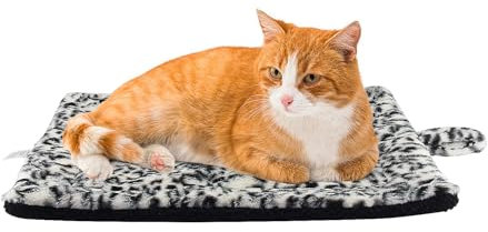 Self Warming Cat Pad for Cats and Small Dogs, Non Electric Thermal Pet Mat, Washable Soft Sleeping Mat with Non Slip Backing, Indoor & Sheltered Outdoor Use, 22 x 18 in, Black/White