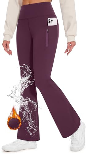 Desol Pantalones de senderismo con forro polar para mujer, pantalones de invierno de cintura alta de forro polar, impermeables, térmicos para nieve, con bolsillos con cremallera, Púrpura, Large