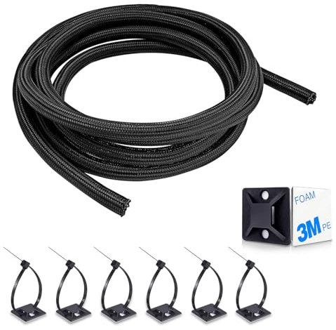 HERKINDNESS 300 cm Guaina per Cavi Elettrici, Diametro 13-20 mm Copri Cavi Elettrici, Autoavvolgente Guaina Cavi, con Fissaggio Autoadesivo e Nastro Avvolgibile, per Proteggere Cavi