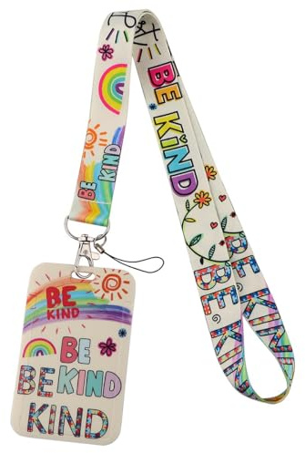 Autism Awareness Lanyard with Card Holder Cute Rainbow Neck Lanyard Strap for Keys ID Holder Name Tag for Kids Teachers Teens Women Men (Be Kind)