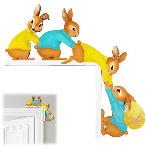 Cornice per porta decorativa pasquale, in legno, divertente coniglietto pasquale, decorazione per porta, decorazione per porta, decorazione primaverile, regalo per Pasqua, decorazione pasquale per