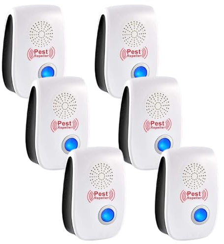 Repelente Ultrasónico de Plagas, 6 Piezas Repelente ultrasónico de Mosquitos y Control electrónico Anti Moscas, Ratones, Cucarachas, Arañas, Roedores,Inodoro y Sin Residuos,Uso Interior