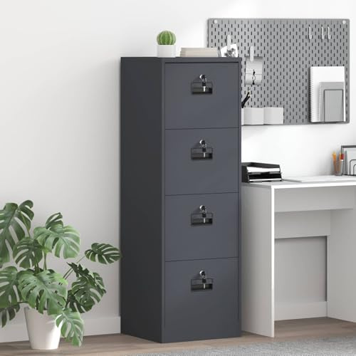 ACAGALA Armadio per File con Cassetto in Metallo, Cassettiera da Ufficio con 4 Cassetti, Mobile con Serratura Chiave, Armadietto Verticale per Documenti Metallo, 45,5x42x139 cm, Antracite