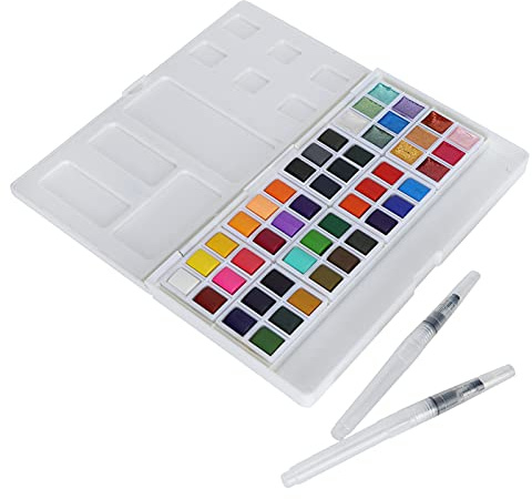 Juego de pintura acuarela nacarada, kit de pigmentos acuarela de colores vivos con caja, incluye pinceles con agua para pintura artística en interiores y exteriores, no tóxico y se (36 colores