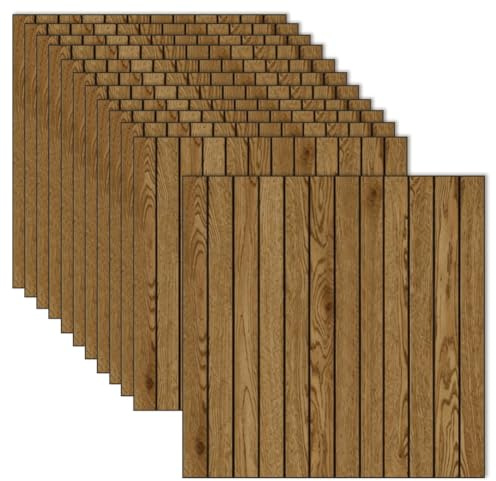 12 piezas de paneles de pared 3D autoadhesivos, aspecto de madera, revestimientos de pared decorativos de PVC, fáciles de instalar, amortiguadores de sonido para sala de estar y dormitorio (madera