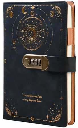 Rieoany Diario Secreto Niña Niño con PU, A5 Vintage Diario con Contraseña, Journal con Portabolígrafos y Ranura para Tarjetas, Journaling Notebook con Candado