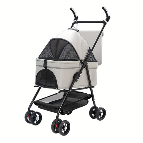 Cochecito para perros 2 en 1 plegable hasta 20 kg, carrito para gatos, carrito plegable con caja de transporte extraíble, carrito para gatos pequeños y gatos, ventana de red, cesta de almacenamiento