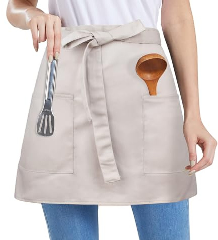 Nanxson Delantal de cintura Delantal Camarero Delantales Corto de Cintura Ajustables con 2 Bolsillos para Mujer HombreDelantal del Chef del Hotel