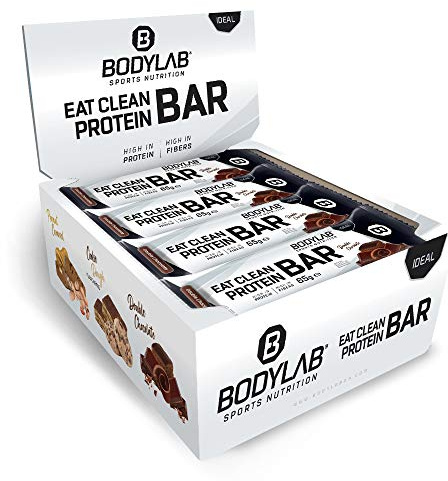 Bodylab24 Eat Clean Protein Bar 12 x 65g / Protein-Riegel mit wertvollen Ballaststoffen / 20g Eiweiß pro Riegel / Leckerer Eiweißriegel für Fitness, Sport und unterwegs / Double Choco