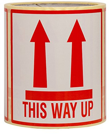 OliveBird 100 This Way Up-klistermärken stor storlek 10 x 10 cm självhäftande etiketter med permanent smältlim (100)