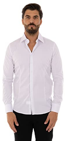 Ciabalù Camicia Uomo Elegante Slim Fit Avvitata in Cotone Collo Classico (Bianco, M)