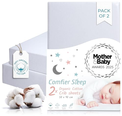 Sábana Bajera Minicuna 50x90 cm – 100% Orgánico Completamente Natural Juego de 2 Gray Sabanas Minicuna – Suaves y Transpirables – Ajuste Elástico