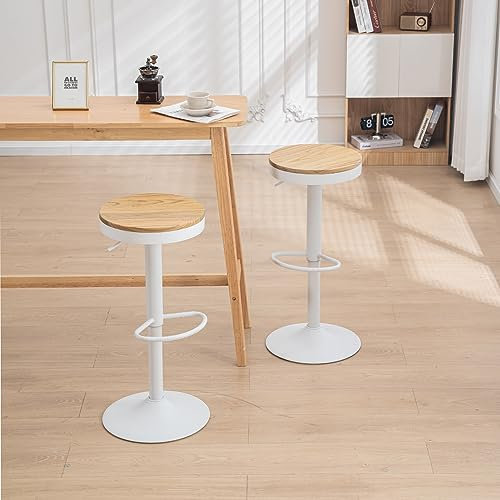 Kidol & Shellder Barhocker 2er Set Weiß, Massivholz, Höhenverstellbar Thekenhocker für Küchentheke, Massivholz-Metall, Modernes Industrial Vintage, 38.5x38.5x56/80