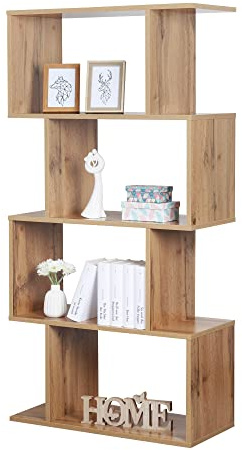 RICOO Standregal 4 Regalböden WM074-EW Raumteiler Regal schmal Eiche braun 140×70×30 cm Bücherregal Holzregal Wand Würfelregal Büroregal klein Regale & Ablagen Bookshelf Wandregal Holz