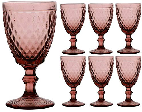 Dibor Set of 6 Wine Glasses Red Diamond Embossed Dishwasher Safe 270ml | Alfresco Dining, Footed Glassware, Wine Goblets, Glassware, Tableware