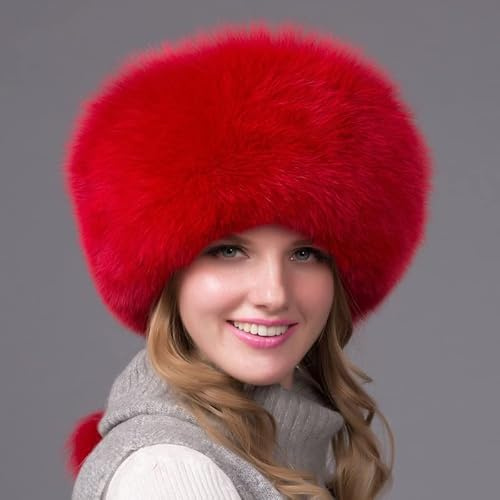 FIDDAA Cappello di Pelliccia Invernale for Donne Ragazze Caldo Visone Lavorato a Maglia Fascia in Vera Pelliccia Cappello di Pelliccia Soffice con Bordo di Volpe (Color : G, Size : One Size)