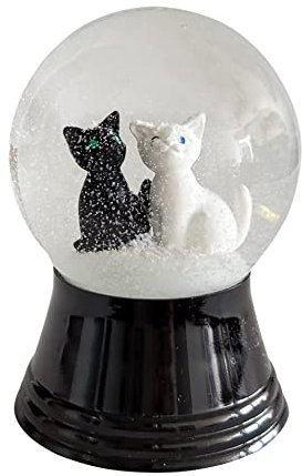 Palla da neve in vero vetro, quasi come la vera neve, motivo: 2 gatti bianchi e neri, 4 cm