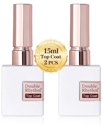 Double Rhythm - 2 esmaltes de capa superior de gel LED de 15 ml + capa base y capa superior (2 capas superiores)
