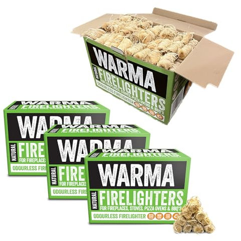 800 Natural Firelighters Eco Wood Wool Firestarters Sustainabe - Ready to Burn & Non Toxic - For Outdoor Garden Open Fires Pizza Ovens BBQ's Cooking Stove Grills Barbecue Burner Fire Pits