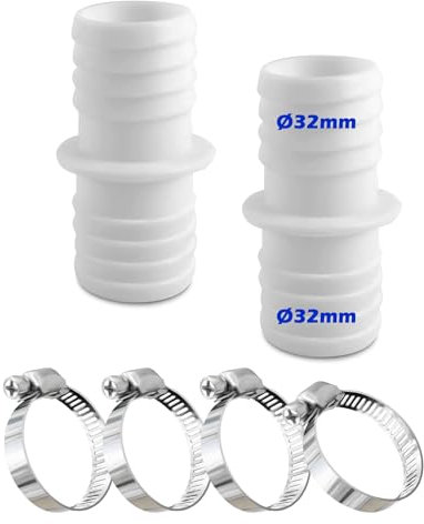 Set di connettori per tubo da 32 mm, con 4 fascette stringitubo in acciaio inox, colore bianco