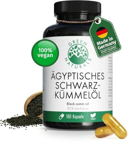 Ägyptisches Schwarzkümmelöl - 3000 mg - 50% Linolsäure - 180 Kapseln - Nigella sativa - 100% natürlich, rein und vegan