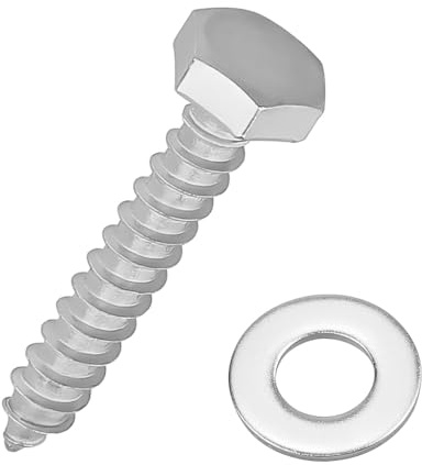 3/8 x 1-1/4 Hex Head Lag Screws Bolts with Flat Washers (20 Sets), 304 Stainless Steel 18/8, Full Thread, Deck Screws, Heavy Duty Hex Head Wood Lag Screws, Fayeploo