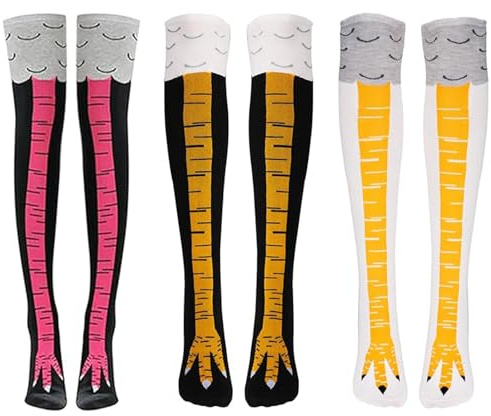 JNGTKL Chicken Socks, 3 Pairs Funny Chicken Leg Socks, Novelty Chicken Feet Socks, Knee Length, Suitable For Animal Cosplay Party, Fancy Dress Party