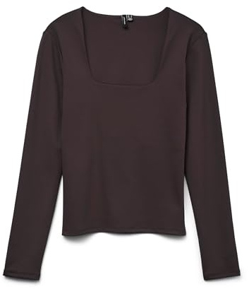 VERO MODA Square Neck Top Vmmillion LS Top con Cuello Cuadrado JRS Noos, Pastel de Chocolate, M Mujeres, Pastel de Chocolate, M