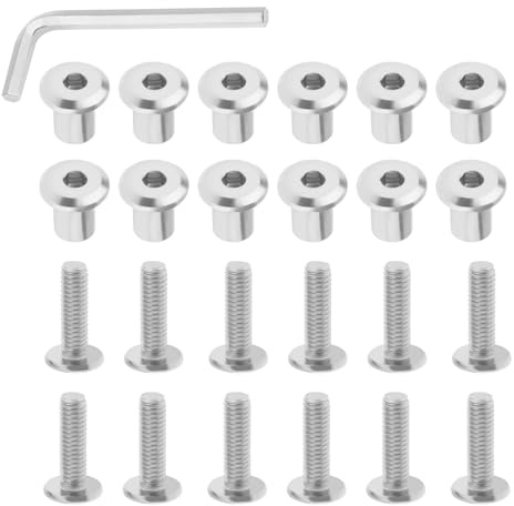 Smgda 12pcs M6x20mm Hex Drive Socket Head Cap Bolts Screws Kit, 304 Stainless Steel Barrel Nuts and Bolts Binding Screws for Leather Belt Buckle, Bags, Cupboard with Allen Wrench (M6x20)