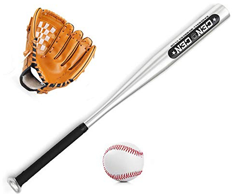 CHENTON Set di palle da baseball Mazza da baseball+baseball+guanti da baseball 25 pollici mazza da baseball in lega di alluminio 10,5 pollici Guanto da baseball Kit da baseball per giovani bambini