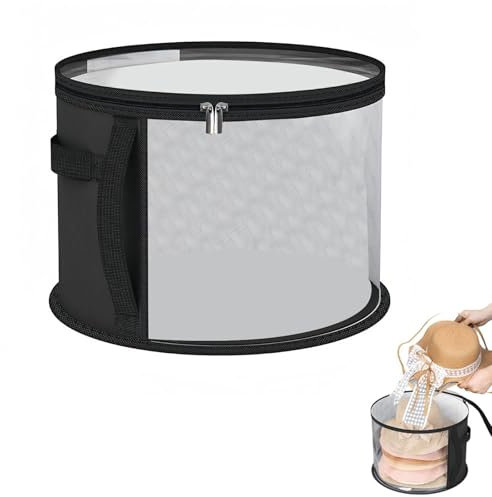 GETJOY Hats Boxes with Lids, Hats Boxes, Oversized Round Travel Hat Container with Dust Proof Lid Window, Foldable Stuffed Toys Clothes Hat Storage Organizer Bag Bin