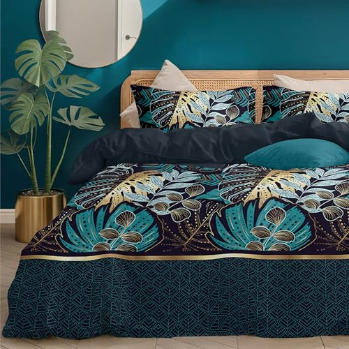 Dreamzie Parure Microfibre Zip 200x200 Jungle Dorée 2 Taies 65x65 | Douce et respirante · Lavable à 40°C · Séchage rapide · Idéale pour une chambre moderne · Entretien facile