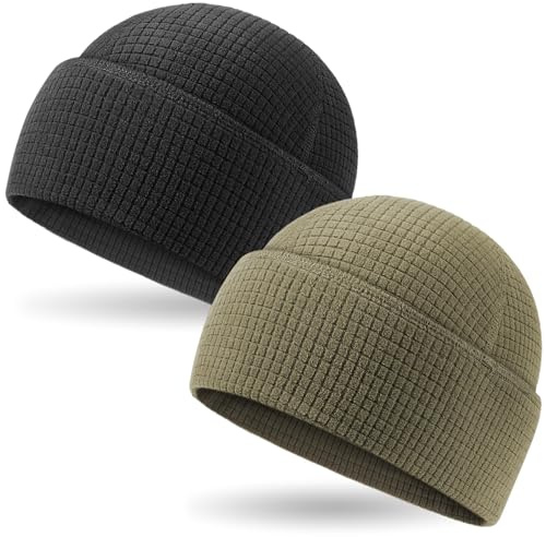 Outdoor Shaping Paquete de 2 gorros tácticos de forro polar con diseño de cuadrícula para varias estaciones, equipo militar para todo tipo de clima, talla única, negro/verde militar