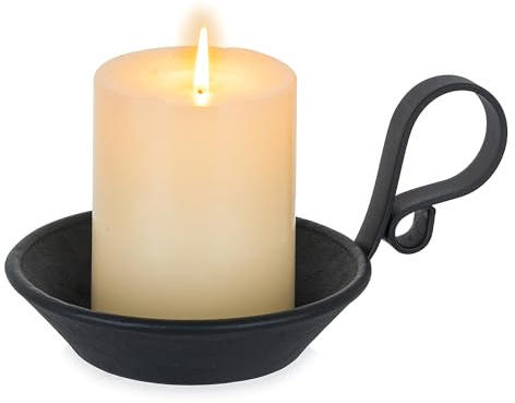 Inweder Cast Iron Candle Holder: Matte Black Pillar Candle Plate with Handle and Safety Spike for Pillar/Ball Candles Vintage Decorative Stand for Christmas Halloween Table Home Set of 1