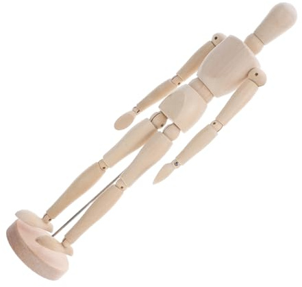 Hohopeti Manichino in Legno Articolato con Base Modello Snodabile per Artistico e Decorazione Superficie Grezza per Pittura