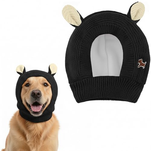 Bonnet d'hiver pour Chien, Bonnets Tricoté pour Animaux, Chapeau Chaud pour Chiens, Mignon Bonnet Chaud avec Oreilles, Chapeau Doux et Confortable, pour Petits Moyens Grands Chiens et Chats – Noir