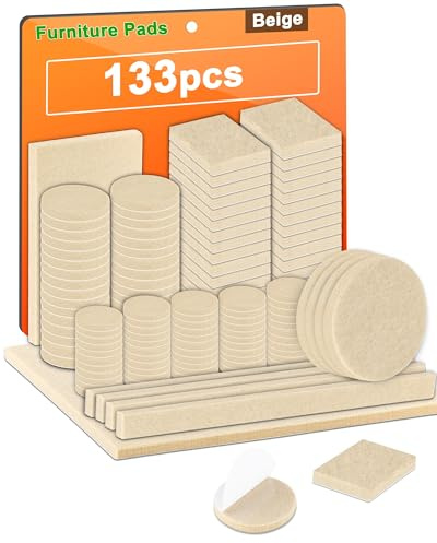 Acual Furniture Pads Floor Protectors, 133 PCS Felt Furniture Pads, Anti Scratch Floor Protectors for Furniture Feet Chair Legs, Furniture Felt Pads for Hardwoods Floors, Beige