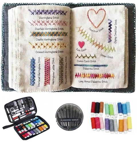 Kit de Libros de Bordado para Principiantes, Set Portátil de Costura DIY en Miniatura para Mejorar tus Habilidades, Libro Creativo de Bordado a Mano con Herramientas para Aprender y Viajar