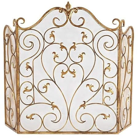 Protector de chimenea de metal plegable, pantalla grande contra incendios, protector de chispas duradero para estufas de leña, barrera de seguridad de hierro forjado, protector de hogar ajustable