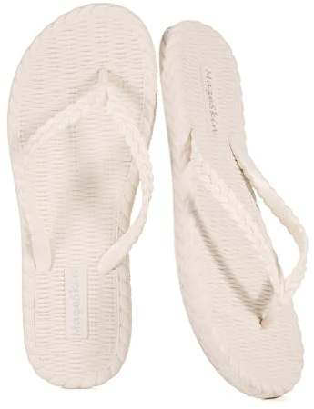 mazeskin Womens Soft Beach Shower Bath Flip Flops Sandals Beige US8