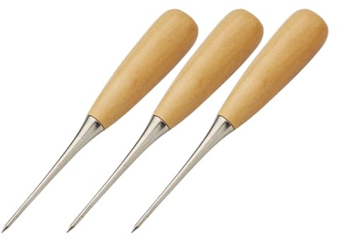 FRCOLOR Punteruoli per Forare e Cucito Fai da Te in Legno, Set 3 Pezzi, Strumenti Leggeri per Artigianato in Pelle e Riparazione Scarpe, Portatili per Lavori Manuali e Patchwork